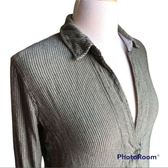 Free people soft pop over hi low green striped collared top small - Picture 6 of 7